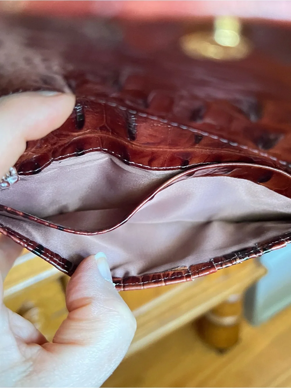 Brahmin Wristlet Wallet Canterbury Faux Lizard Genuine Leather Pecan Melbourne
